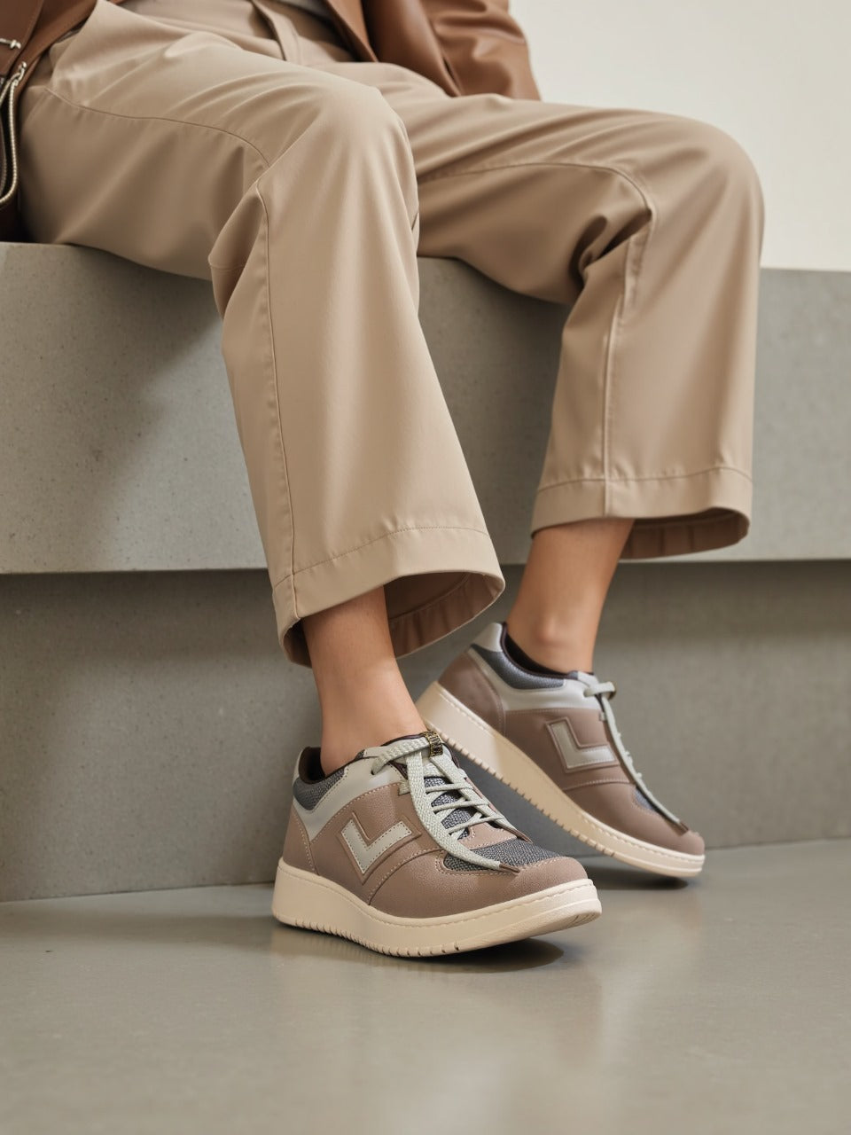 Zovra Glide | Taupe Luxe Sneakers